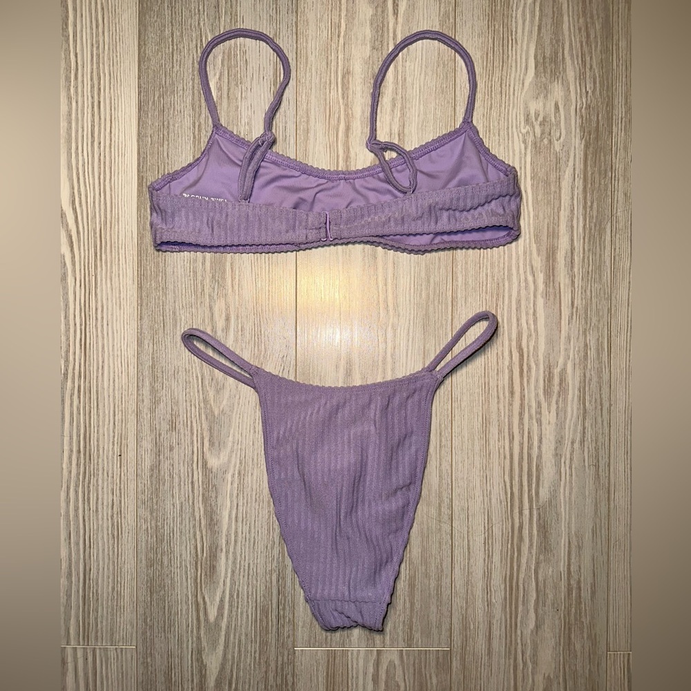Pacsun Eco Purple Avalon Terry Ribbed High Cut Bikini Set - Picture 6 of 7